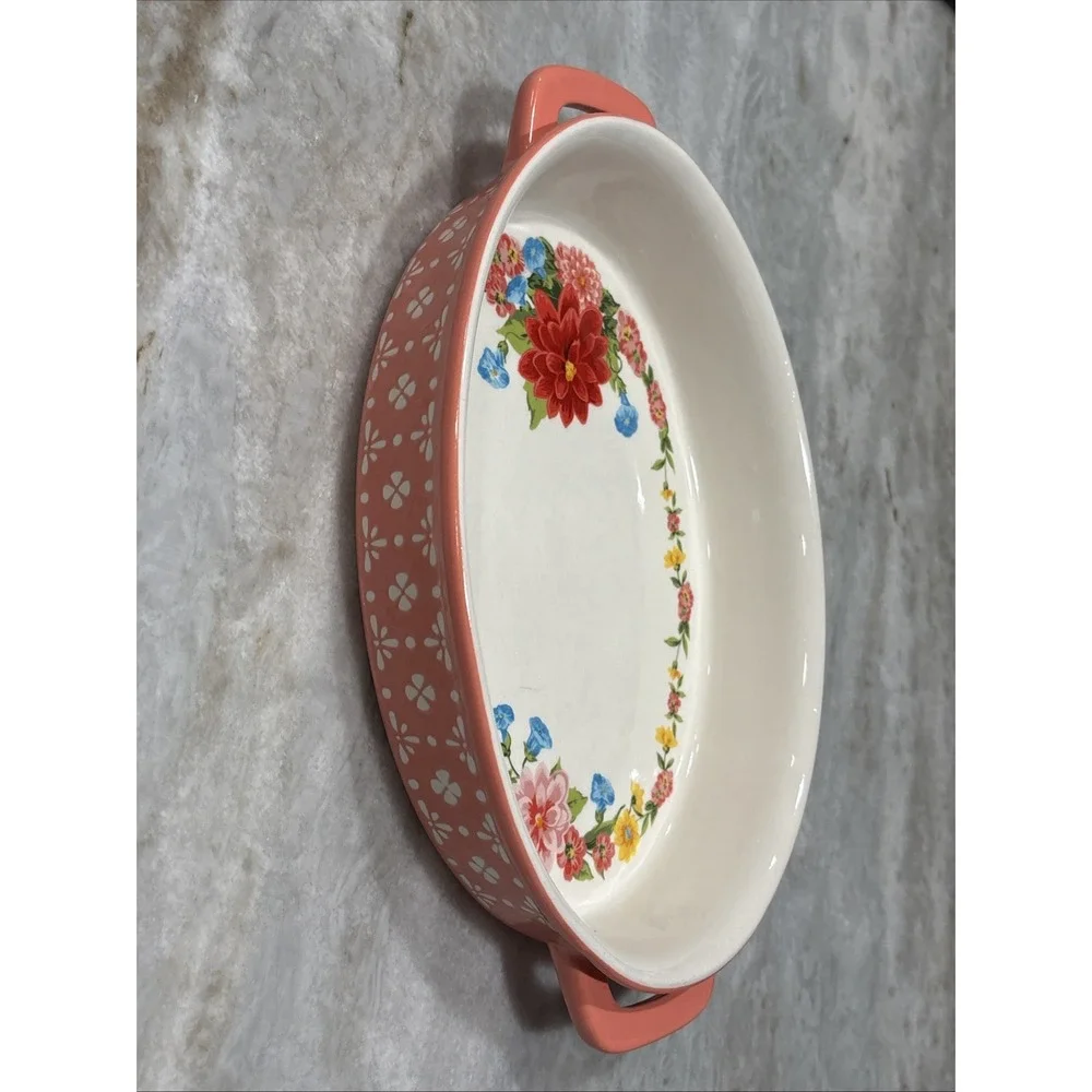 The Pioneer Woman Peach Floral Stoneware Baking Dish